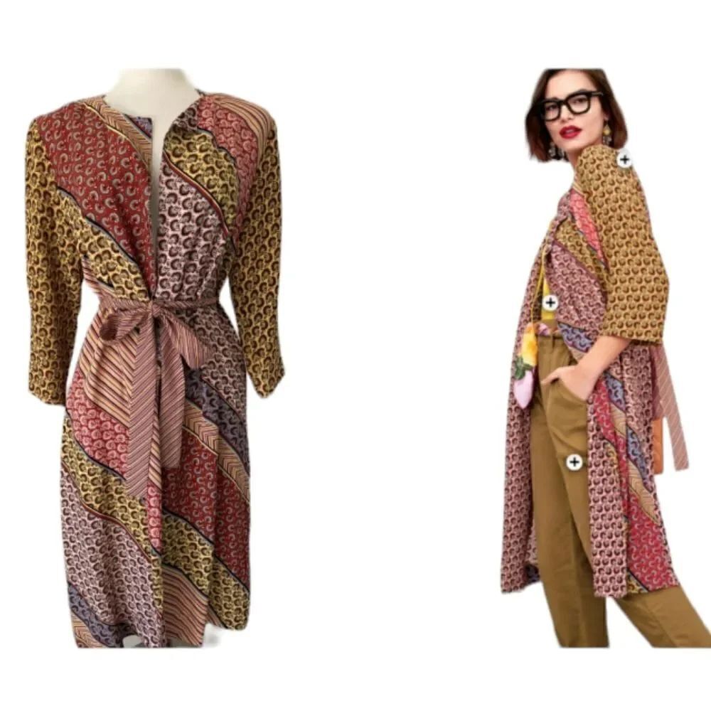 Cabi Poet Jacket Kimono style belt multicolor bold prints patchwork XS